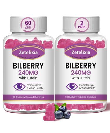 2 Pack Lutein Gummmies Eye Health Supplement for Adults Lutein & Zeaxanthin Supplements Eye Vitamins Gummies Bilberry with Lutein for Promoting Eye & Vision - 120 Gummies 60 Count (Pack of 2)