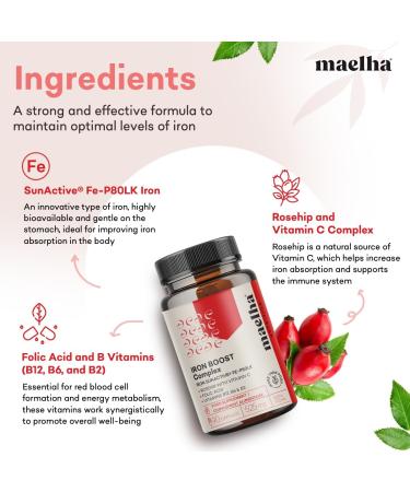 SunActive Iron Dietary Supplement Fe-P80LK Rosehip Complex with Vitamin C Folic Acid Vitamins B12 B6 and B2 90 Capsules - Buy Online on GoSupps.com