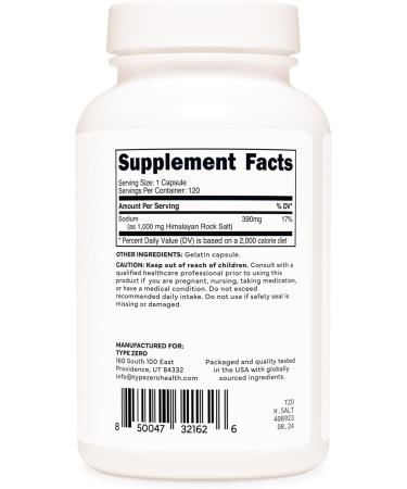 Type Zero Himalayan Rock Salt Capsules (120 Capsules) (1000mg per Serving) - Buy Online on GoSupps.com