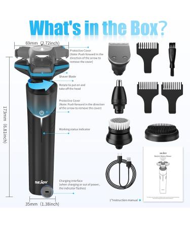 5-in-1 Electric Rotary Shaver for Men - IPX7 Waterproof, Rechargeable Cordless Razor for Shaving Beard, Body, and Pubic Hair - Blue - Buy Online on GoSupps.com