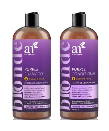 artnaturals Purple Shampoo and Conditioner Set (2 x 16 Fl Oz / 473ml) Protects Balances and Tones Bleached Color Treated Silver Brassy and Blonde Hair - Sulfate Free 16 Fl Oz (Pack of 2)
