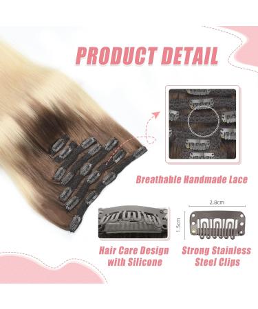 Vlasy Clip in Hair Extensions 16 Inch (80 g) T8A/60+T8A/60# - Seamless Natural Human Hair Extensions for Women - Buy Online on GoSupps.com