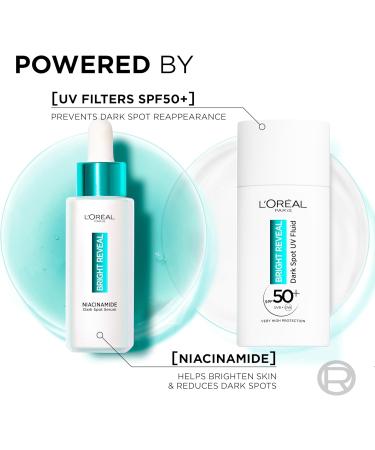 L'Or al Paris Bright Reveal Niacinamide Dark Spot Routine Niacinamide Dark Spot Serum + UV Fluid SPF50+ Visibly Fades All Types of Dark Spots: Post-Acne Marks Hormonal Spots Sun Spots & Age Spots - Buy Online on GoSupps.com
