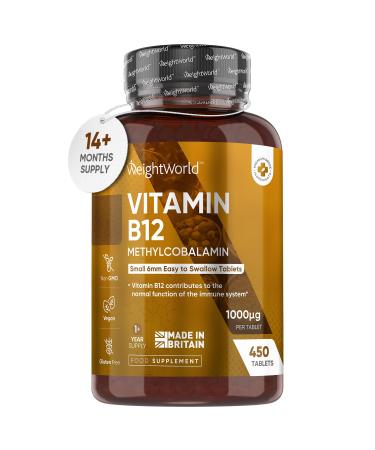 Vitamin B12 Tablets High Strength 1000mcg Vegan B12 Supplement 450 Pure Methylcobalamin Tablets (14+ Months Supply) Tiredness and Fatigue Tablets Immunity Supplements GMP Approved