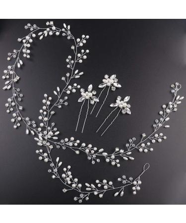 Denifery Bridal Silver Pearl Hair Vine | Wedding Headpiece | Hair Jewelry - Buy Online on GoSupps.com