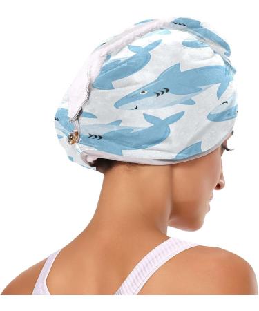 Cute Sharks Dry Hair Cap & Quick Drying Towel Set | Super Absorbent & Soft | 2 Piece Headband Included - Perfect for Fast Hair Drying - Buy Online on GoSupps.com