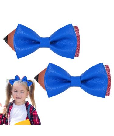 Fun Hair Clips | Pencil Bows Clips Ponytail Holder Hairgrips School Hair Accessories Unique Hair Pin Clips for Kindergarten Students on First Day of School Blue
