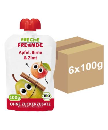 Cheeky friends Bio Quetschie apple pear and cinnamon fruit puree in a squeeze bag for babies from the 8th month gluten-free & vegan 6x 100g) cinnamon apple & pear 100 g (6 Pack)