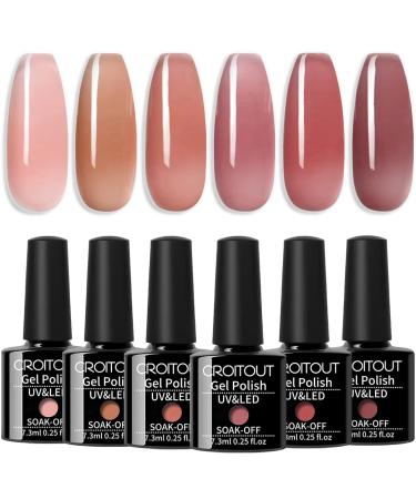 Croitout Jelly Gel Nail Polish Set Crystal Translucent Shellac Nail Gel Polish Colours Set Sock Off UV LED Gel Nail Polishes Set for Home DIY Nail Salon Best Gift for Women 6 x 7.3ml 6CS-004 7.3 ml (Pack of 6)