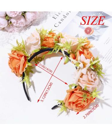 IYOU Flower Crown Headband Orange Rose Hair Bands Rave Floral Day of the Dead Halloween Headpiece Hair Accessories for Women and Girls - Buy Online on GoSupps.com