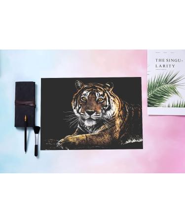Animal Scratch Art Rainbow Painting Paper Engraving Set - DIY Creative Foil Scratch Art Toy for Kids & Adults - Tiger Design - 16'' x 11.2 - Buy Online on GoSupps.com