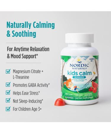 Nordic Naturals Kids Calm Gummies - Strawberry Watermelon - 60 Gummies - Magnesium L-Theanine Supplement - Calming for Kids - Relaxation Support - Up to 60 Servings - Buy Online on GoSupps.com