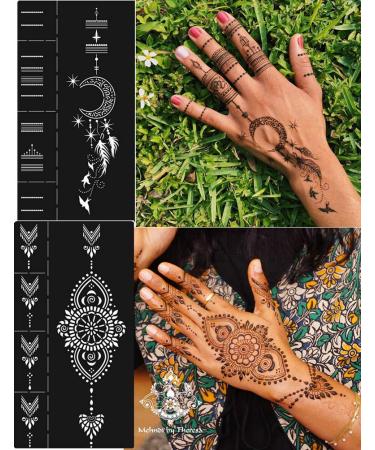 DIVAWOO 12 Sheet Henna Tattoo Stencils - Self-Adhesive Temporary Tattoo Stickers, Black Indian & Arabian Designs - Buy Online on GoSupps.com