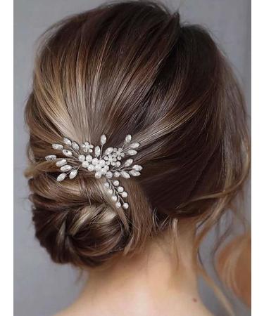 Brinie Bride Silver Crystal Wedding Hair Comb - Bridal Side Comb with Pearls | Flower Girl Hair Accessories - Buy Online on GoSupps.com