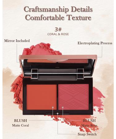 Face Matte Blush Powder Palette-2Colors Cruelty-Free Buildable Facial Cheek Blusher Pressed Powder Light Luxury Blush Contour Palette Longlasting Makeup Palette Christmas Gift for Women-03 3# Coral & Rose - Buy Online on GoSupps.com