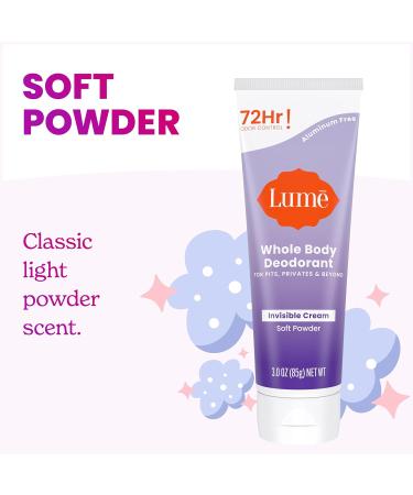 Lume Whole Body Deodorant - Invisible Cream Tube - 72 Hour Odor Control - Aluminum Free Baking Soda Free Skin Safe - 3.0 ounce (Soft Powder) Soft Powder 3 Ounce (Pack of 1) - Buy Online on GoSupps.com