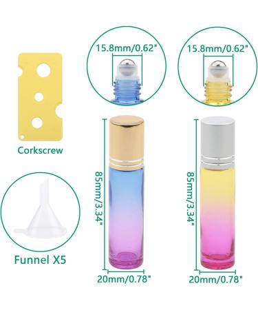 Rowiz 10PCS 10ml Gradient Color Glass Bottle Leakproof Glass Bottle Essential Oil Roller Bottles Set With Stainless Steel Balls And Gold or Silver Screwcap For Perfume & Aromatherapy Oils Blue-purple and Yellow-rose Red Gradient - Buy Online on GoSupps.com