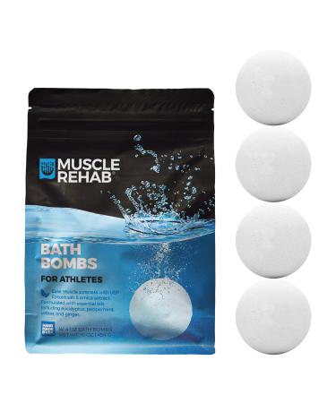 Natural Epsom Salt Bath Bombs   Muscle-Recovery Bath Soak for Pain & Tension with Arnica  Clary Sage  & Eucalyptus   Fast-Absorbing Muscle Soak for Exercise  Gifting  & More by Muscle Rehab  4 Bombs