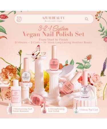 AZUREBEAUTY Vegan Nail Polish Set - 4 Colors Quick Dry Natural Lacquer & Treatment Kit | DIY Salon at Home - Buy Online on GoSupps.com
