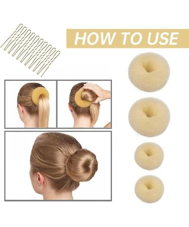 Hair Donut Bun Maker Set - 4 Pcs with 10 Hair Pins, 2 Sizes Doughnut Hair Bun Shaper for Chignon Style - Beige Hair Accessories for Girls and Kids - Buy Online on GoSupps.com