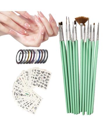 Brushes Nail Polish Brushes Set | with Nail Liner Brush and Nail Pens for Home Use and Professional Nail Salon with Stickers
