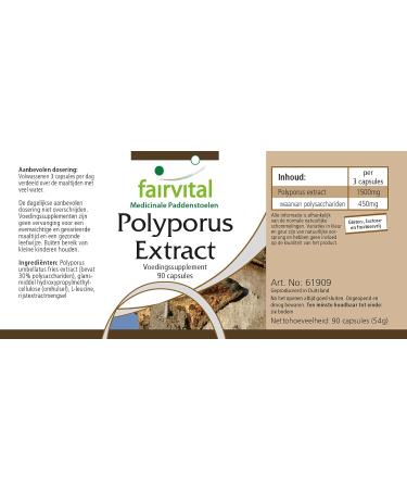 Fairvital | Polyporus Extract 500mg VEGAN - Highly Dosed - 90 Capsules - Mushroom Extract Standardized to Polysaccharides 30% - Buy Online on GoSupps.com