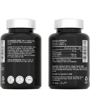 Marine Collagen Capsules 2200mg - with Hyaluronic Acid & Vitamin C - High Strength Complex for Skin Hair Support - Premium Type 1 Peptides - Collagen Supplements for Women & Men - 120 Capsules 120 count (Pack of 1) - Buy Online on GoSupps.com