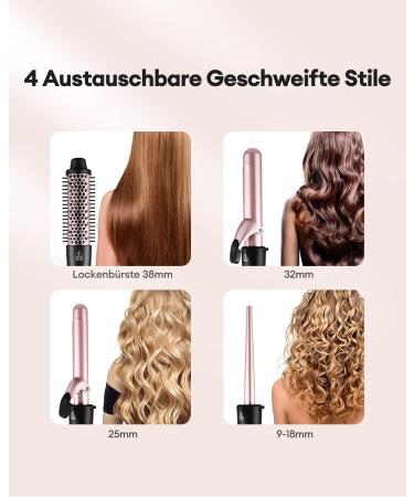 CCKeyin 4 in 1 Curling Iron Set | 9-38mm Ceramic Curling Bar & Brush - Pink | Perfect for Large & Small Curls International Shipping Available - Buy Online on GoSupps.com