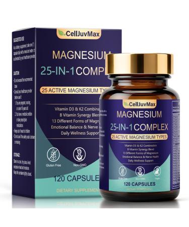 Magnesium 25-in-1 Complex Supplement 700mg High Absorption Magnesium Glycinate Citrate Malate & Taurate Blend for Muscle Nerve Sleep Support 120 Vegan Capsules for Women & Men (1)