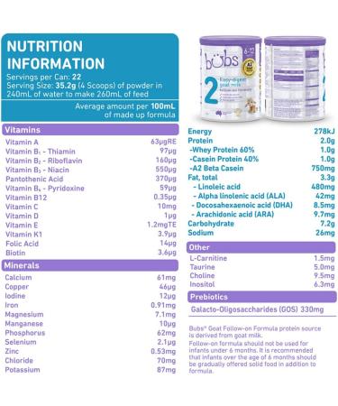 Bubs Goat Milk Stage 2 Formula | Babies 6-12 Months | Made with Fresh Goat Milk | 28.2 oz - Buy Online on GoSupps.com