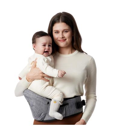 MomcoZy hip-seat babytrage-original 3D belly protection & EVA massage plate with different bags for newborns and toddlers up to 20 kg (gray medium-sized) medium-sized gray - Buy Online on GoSupps.com