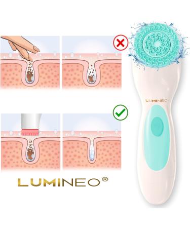 Lumineo Electric Facial Cleansing Brush with 3 Silicone Heads & Cleansing Gel - Turquoise | Removes Blackheads, Peels & Cleans Pores | USB Rechargeable | For All Skin Types - Buy Online on GoSupps.com