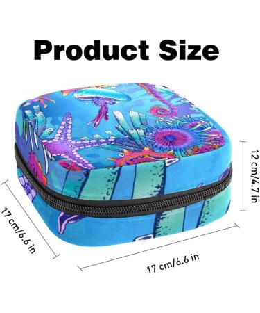 Stylish Menstruation Pad Bag with Zipper - Underwater Jellyfish & Coral Mussels Design | Women's Napkin & Tampon Collecting Bag - Buy Online on GoSupps.com