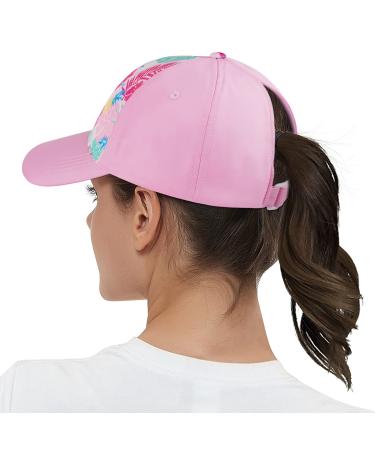 Muryobao Womens Ponytail Baseball Cap Adjustable High Messy Bun Ponycap Lightweight Quick Drying Hat Pink Pineapple One Size