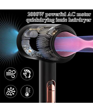2000W Ionic Hair Dryer with Diffuser - Professional Fast Drying Blow Dryer for Women - 2 Speed 3 Heat Settings - Cool Shot Button - Travel Hairdryer (Black) - Buy Online on GoSupps.com
