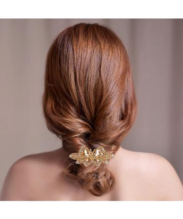 Sankuwen Champagne Crystal Rhinestone Hair Barrette | Small Butterfly Hairpin for Women | Elegant French Hair Clip for Mom - Buy Online on GoSupps.com
