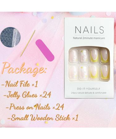 Spring Flower French Tip Press on Nails - 24pcs Medium Length Glossy Acrylic False Nails - Buy Online on GoSupps.com