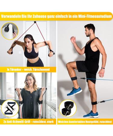 5-Piece Resistance Bands Set - Fitness Straps with Handles Ankle Strap & Door Attachment for Pilates & Strength Training - 150LBS - Buy Online on GoSupps.com