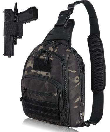 DBTAC Tactical Sling Bag Compact Chest Pack Small Full Size Concealed Carry Shoulder Bag for Range Travel Outdoor Sports Black Camo
