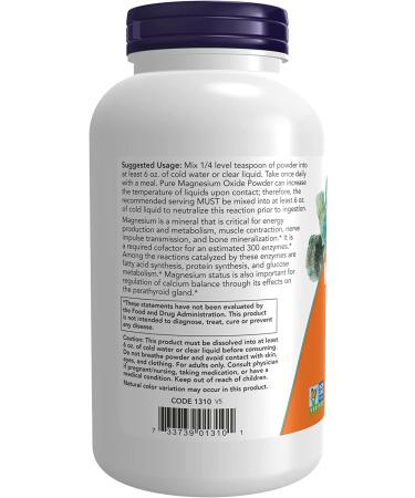 Now Foods Magnesium Oxide Powder 8 oz - Pure Magnesium Supplement for Muscle Relaxation & Sleep - Buy Online on GoSupps.com