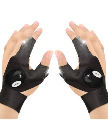 Cestmall outdoor fishing gloves 2 LED flashlight gloves fingerless night lighting gloves magic strap thumb finger bicycle glove for hiking camping emergency survival - 1 couple