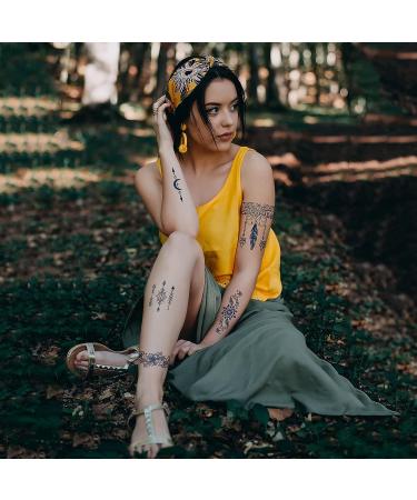 Classic Flower Style Dark Blue Temporary Tattoos for Women - Waterproof & Long-Lasting - Buy Online on GoSupps.com