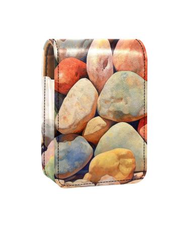 Travel Lipstick Organizer Case Lipstick Case Portable Makeup Bag With Mirror Beach Colorful Stones K889p3svqh