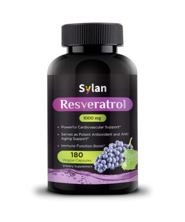 Sylan Trans Resveratrol 1000mg 180 Capsules Antioxidant Anti Aging Supplement Supports Heart Health Natural Weight Loss Joint Support Brain Function & Immune System Health Veggie Non-GMO Made in USA