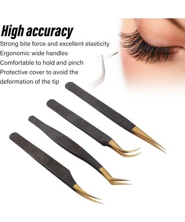 4-Part Eyelash Extension Tweezers Set | Curved & Straight Stainless Steel Applicators for False Eyelashes & Nail Art | Antistatic Beauty Tools - Buy Online on GoSupps.com