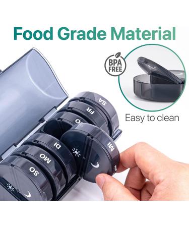 Weekly Pill Organizer - 7 Day Travel Case for Vitamins Supplements & Fish Oil - BPA Free Easy to Clean Solid Black - Buy Online on GoSupps.com