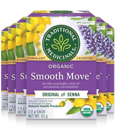 Traditional Medicinals - Organic Smooth Move Laxative Herbal Tea - Gentle Overnight Relief Of Occasional Constipation - 16 Count (Pack of 6) (Package May Vary) Organic Smooth Move Smooth Move 16 Count (Pack of 6)