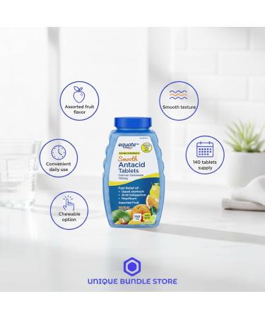 Extra Strength Antacid Tablets Chewable 750mg Calcium Carbonate Smooth Chews Assorted Fruit Flavor 140 Count Digestive Health Support - Buy Online on GoSupps.com