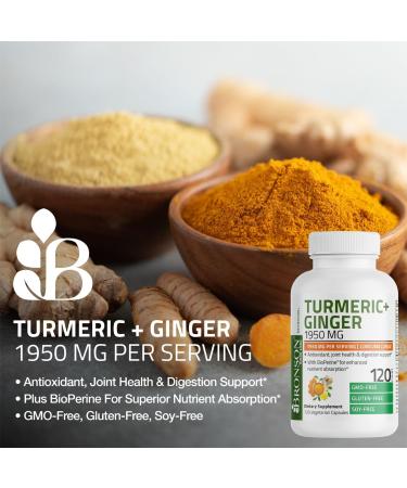 Bronson Turmeric + Ginger Extra Strength Joint Health & Digestion Support with BioPerine, Non-GMO, 60 Vegetarian Capsules Turmeric and Ginger 60 Count (Pack of 1) - Buy Online on GoSupps.com
