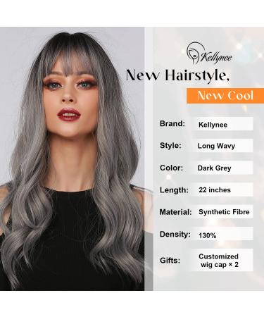 Kellynee Ombre Dark Gray Wig with Pony - Long Corrugated Gray Wigs for Women | Realistic Art Hair for Everyday Halloween Party & Cosplay - Buy Online on GoSupps.com